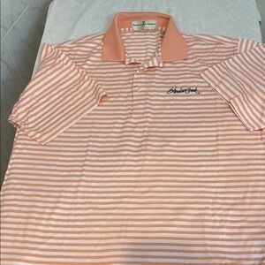 Eclectic Grandpa Salmon Golf Polo Striped 100% Cotton Golf Attire Breathable L